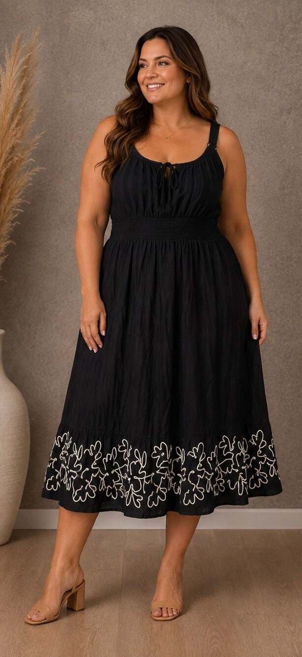 Maurices Plus Size 2X Bare Embroidered Hem Midi Dress Black NWT